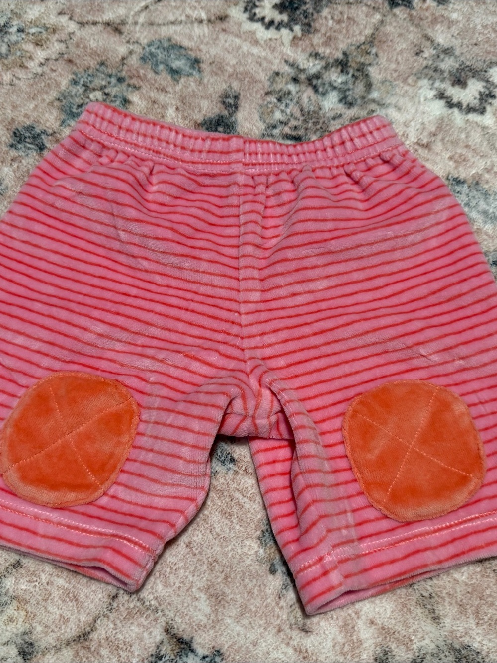 Pink Striped Baby Shorts with Orange Knee Patches